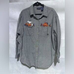 VTG Solutions Casualwear Embroidered Halloween Pumpkin Ghost Cat Shirt Womens XL